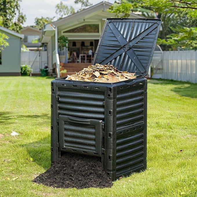 VEVOR Garden Compost Bin 80 Gallon, BPA Free Composter, Large Capacity Outdoor Composting Bin with Top Lid and Bottom Door, Easy Assembling, Lightweight, Fast Creation of Fertile Soil - Image 8
