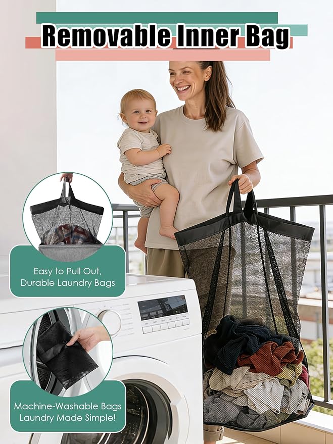 WTREE Laundry Hamper with Lid, Reinforced Sturdy Clothes Hamper with Anti-Puncture Base, Large Collapsible Laundry Basket with Removable Liner Bag, Tall Dirty Clothes Bin for Family, 100L Grey - Image 3