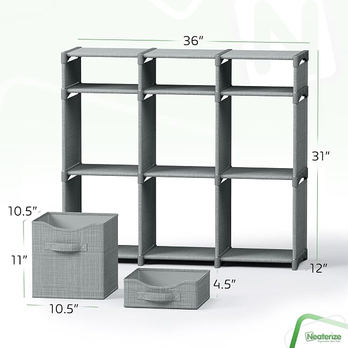 Cube Storage Organizer with Storage Bins Included - The Perfect Closet Organizers and Storage Solution. Includes 9 Storage Cubes, Great For Toy Storage, Closet Storage, Clothes Storage (Grey) - Image 2