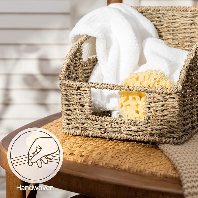 StorageWorks Seagrass Pantry Storage Baskets, Wicker Baskets with Built-in Handles, Handwoven Shelf Baskets for Organizing, Pantry Organizers and Storage, 3 Pack - Image 4
