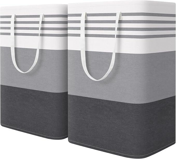 WOWBOX 2 Pack Laundry Baskets, Laundry Hampers, Freestanding Dirty Clothes Hampers with Reinforced Handles & Cross Stitch & Waterproof Coating, for Laundry Bedroom Bathroom Dorm,75L Grey by WOWBOX