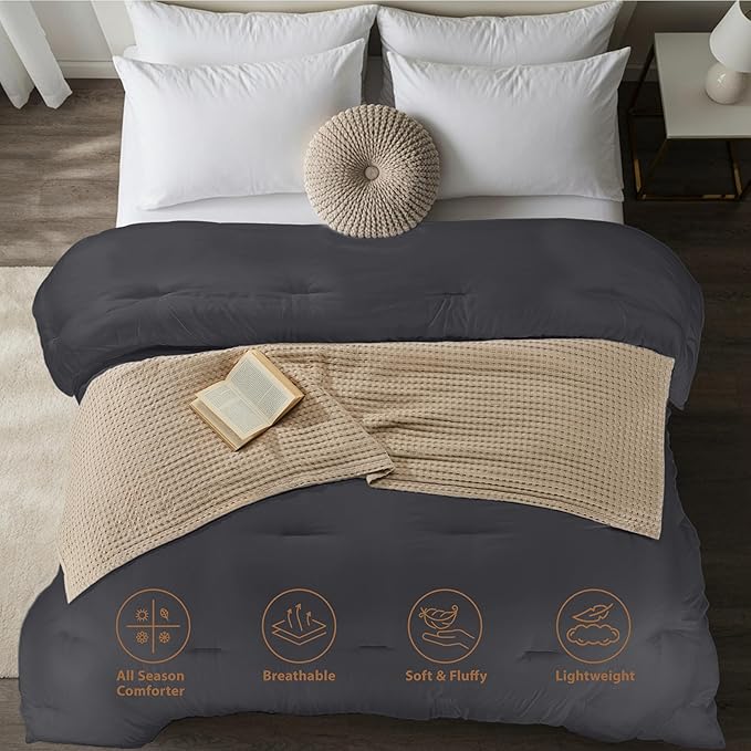 Utopia Bedding Comforters Twin Size, All Season Duvet Insert, Down Alternative Twin Comforter with Corner Tabs, Machine Washable Bed Comforter 64 x 88 Inches (Grey)