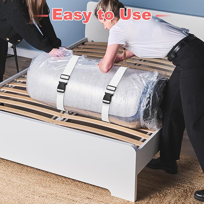 4 Pcs Mattress Topper Straps,63" L x 1.5" W,Adjustable Foam Mattresses Packing Straps with Sturdy Locked Buckles for Moving House Gel Mattress Topper,Storing Bedding Supplies,White