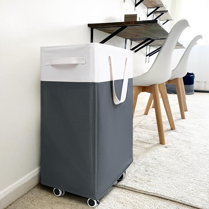 Goodpick Laundry Basket with Wheels, 75L Laundry Hamper for Dirty Clothes, College Dorm Essentials, Clothes Hamper for Livng Room, Grey&White - Image 8