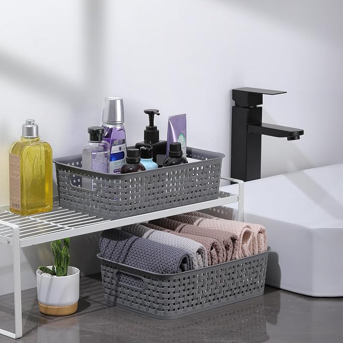 NETANY Plastic Storage Baskets - 8 Pack, Gray, Durable, Easy to Use, Flexible, Multi-Purpose, Ideal for Closets, Cabinets, Shelves, Countertops - Image 5