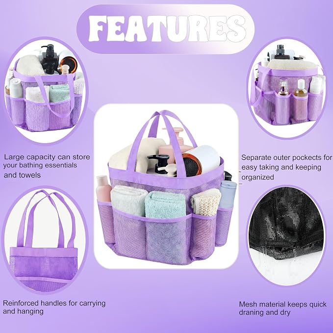 Attmu Mesh Shower Caddy Portable, Quick Dry Hanging Shower Tote Bag for College Dorm Room Essentials, Large Capacity Caddy Dorm for Bathroom Gym Swimming - Image 5