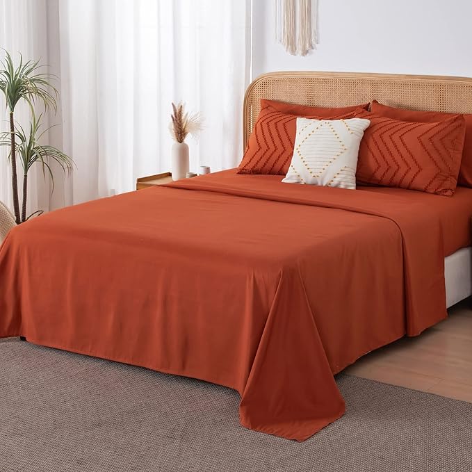 Litanika King Size Comforter Set with Sheets Burnt Orange - 7 Pieces Bed in a Bag King Boho Terracotta Complete Bedding Sets Rust Lightweight Bed Set with Comforter, Sheets, Pillowcases & Shams