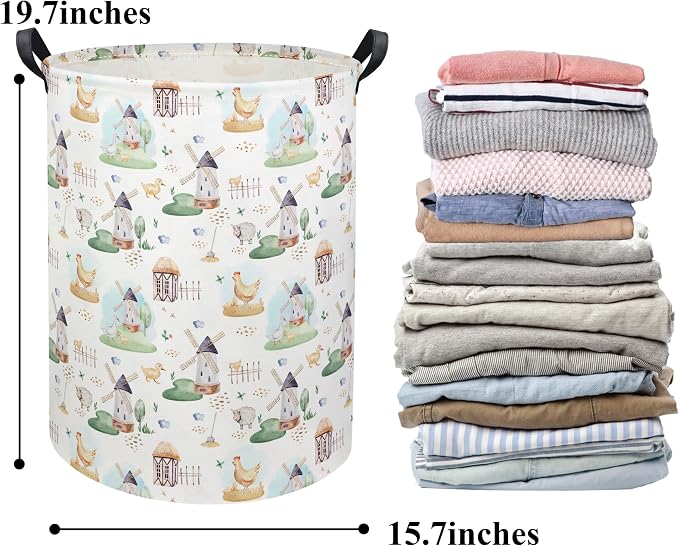 HIYAGON Kids Baby Laundry Basket Boys Baby Laundry Hamper Dirty Clothes Organizer Toy Storage Bin Nursery Hamper for Bedroom Room Decor(Farm) - Image 6