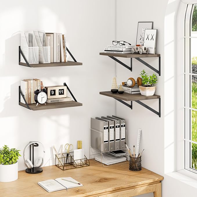 Heimlove 12 Inch Deep Floating Shelves for Wall, 16W x 12D Wide Floating Shelves Heavy Duty Wall Mounted Shelves, Wood Wall Shelves for Living Room Bedroom Bathroom Kitchen- Set of 4 - Image 2