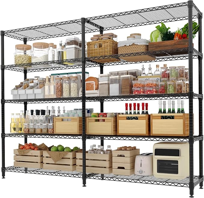 Garvee 71"Wide Storage Shelves Metal Shelving Units 5 Tier, Wire Shelving Rack 1325LBS Heavy Duty Adjustable for Storage, 71"W x 15.8"D x 70.5"H Standing Shelf Unit, for Kitchen Garage Pantry Basement - Image 9