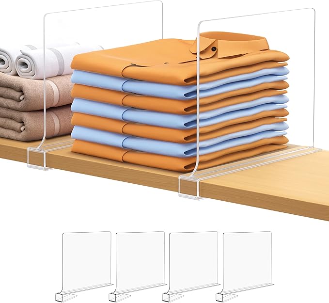 Aolloa 4 PCS Shelf Dividers for Closet Organization Acrylic Clear Closet Shelf Divider for Wooden Shelving Suitable for Wooden or Vertical Shelves Or Bedroom, Kitchen and Office by Aolloa