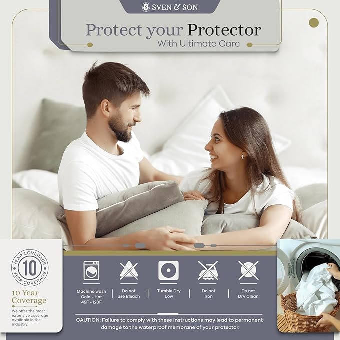 Sven & Son Waterproof Mattress Protector, Smooth Premium Cotton Stretch Knit Protector, Machine Washable and Breathable Mattress Cover, Fits Up to 18 Inch Deep, King