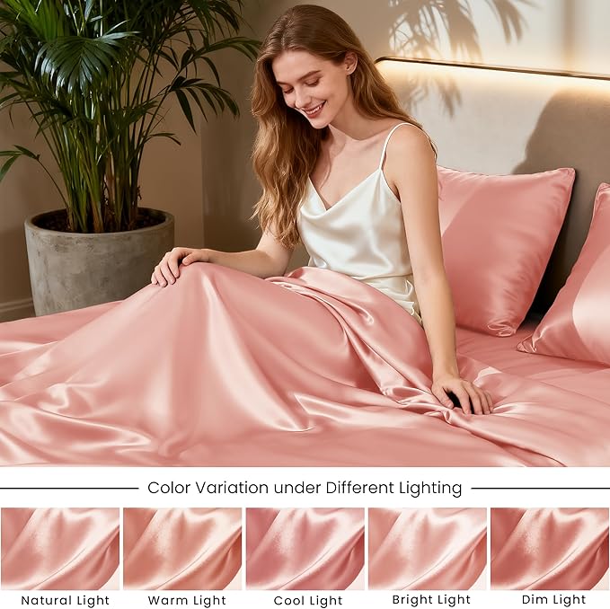 Love's cabin Twin Satin Sheets Sets - 3 Piece Coral Silky Bed Sheets with Deep Pockets, Luxury Silk Feel Satin Twin Size Sheet Set Bedding Set (1 Flat Sheet,1 Fitted Sheet,1 Pillow case)