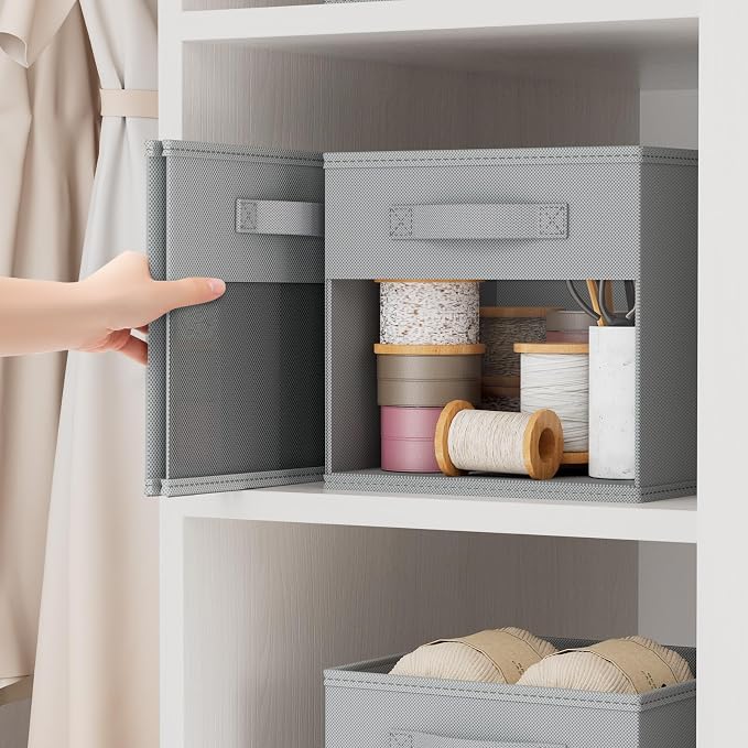 DIMJ Storage Cubes, 12 Pack Cube Storage Bin, Foldable Cube Organizer Storage Bins with Window, Closet Storage Bins with Handle, 11 x 11 inch for Clothes, Toys, Books (Grey) - Image 3