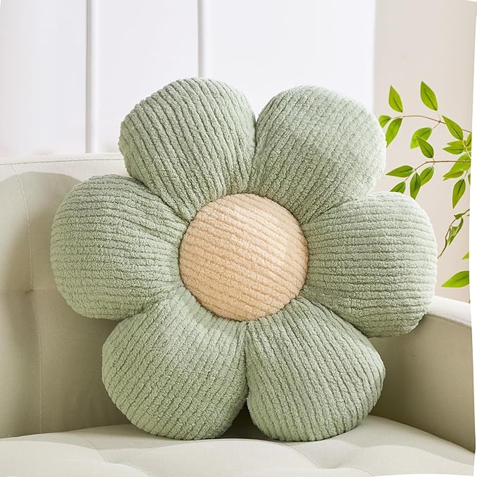 XIAIJIA Flower Pillow Flowers Shaped Pillow Cushion Decorative Daisy Pillow for Bed Cute Throw Pillow Flower Floor Pillow Soft Seat Cushion Sage Cushion 19.6"