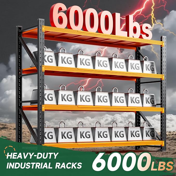 Letaya 6000LBS Heavy Duty Storage Shelves,79" H Metal Garage Shelving Units,4 Tier Large Tall Industrial Shelving,Adjustable Utility Rack Shelf for Warehouse,Basement (Orange, 79" W x 24" D x 79" H) - Image 3
