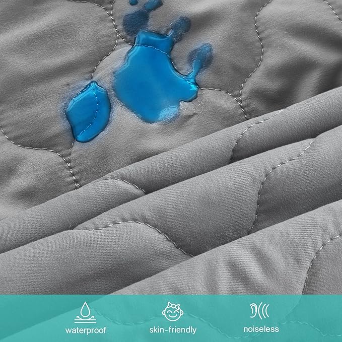 Pack and Play Sheets Fitted Quilted Waterproof Protector, 2 Pack Playard Mattress Pad Compatible with Graco Pack n Play, Mattress Cover fits for Baby Playpen Mattress, Mini Crib, Gray & White