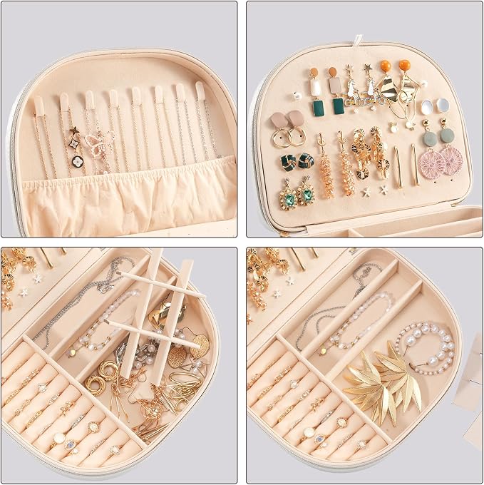 ProCase Travel Size Jewelry Box, Large Portable Seashell-Shaped Jewelry Case, 2 Layer Jewelry Organizer in PU Leather for Women -Silver - Image 3
