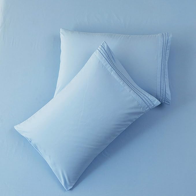 SONORO KATE Bed Sheet Set Super Soft Microfiber 1800 Thread Count Luxury Egyptian Sheets 18-Inch Deep Pocket Wrinkle and Hypoallergenic-4 Piece(California King Lake Blue)