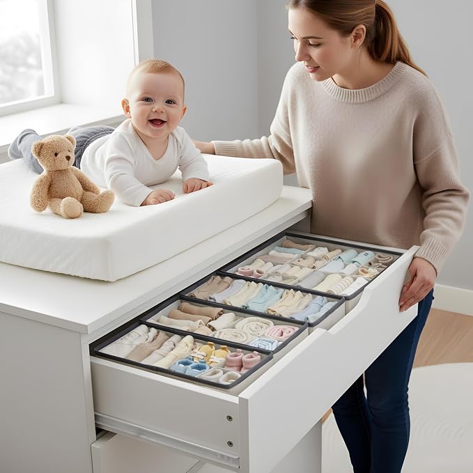 DECOMOMO Drawer Organizer for Baby – 12 Pack Clothes Organizer & Storage Dividers for Nursery, Storage Bins for Underwear, Bra, Socks, Diapers & Newborn Essentials (Beige) - Image 2