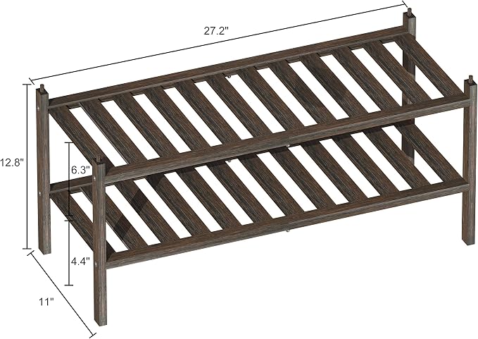 Dranixly Bamboo 2-Tier Shoe Rack Stackable Shelf Storage Organizer for Entryway, Hallway and Closet, 27.2"x11"x13.2" (Mocha) - Image 3