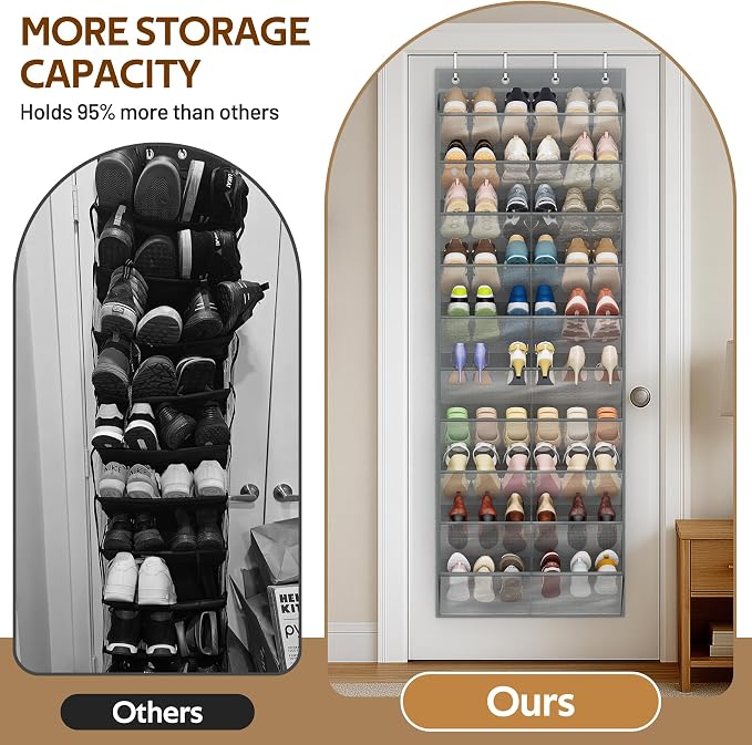 MISSLO 30 Pairs Over the Door Shoe Organizer Breathable Mesh Hanging Shoe Rack for Closet Storage with Wide Deep Pockets 10 Tier Shoes Holder Fit All the Family's Sneakers, Boots, Heels (Grey, 71") - Image 3