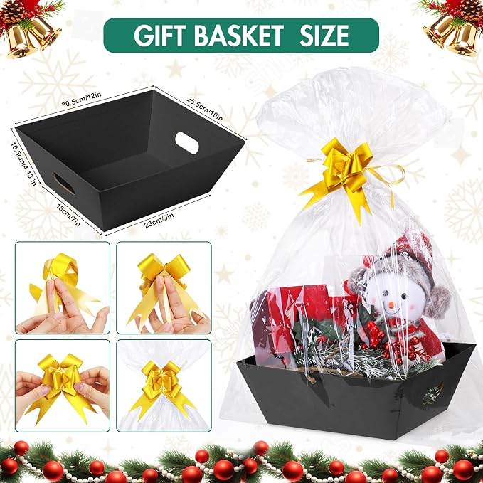 AFOROEOA 20PACK Baskets for Gifts Empty, 10x12”Thick Black Gift Basket with 20 Bows 20 Bags Empty Gift Baskets for Christmas, Valentine’s Day, Easter, Birthdays, Snacks, Farmers Market - Image 3