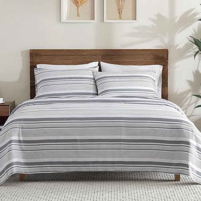 ClevaHome Classic Stripe Sheet Set - 4 Pieces Super Soft & Breathable Bed Sheet Set with Deep Pocket, Enhanced Comfort & Easy Care (King, Stone Stripe)