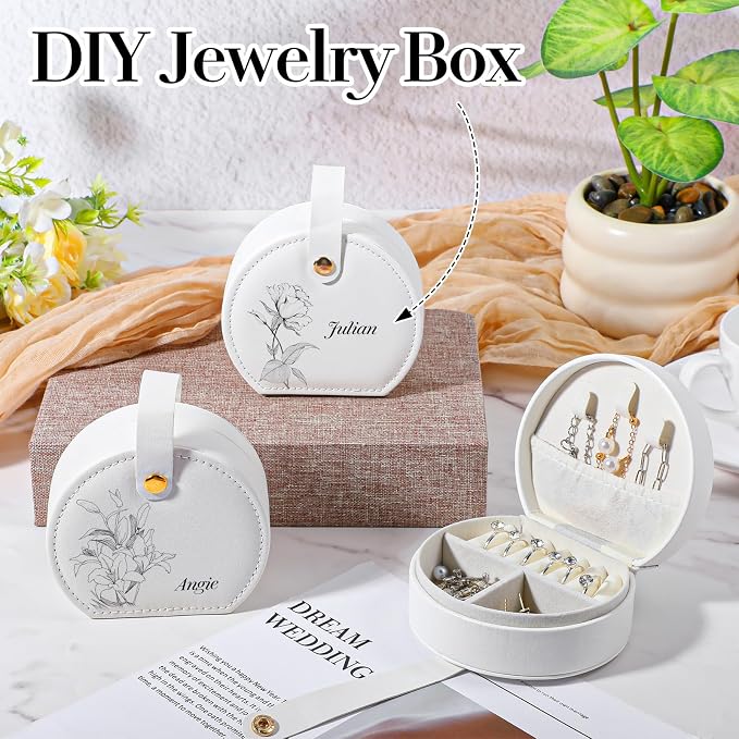 6 Pack Travel Jewelry Case, Mini Leather Bridesmaid Jewelry Gift Box Bulk, Half Moon Design, Detachable Handle, Small Earring Storage Organizer for Women Girls Bridesmaid Proposal Gifts (White) - Image 3