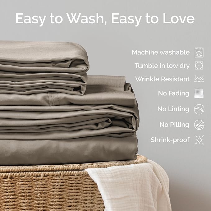 Viscose Bamboo Sheets King Size 4PC Set - Cooling Sheets for Hot Sleepers with Moisture Wicking Technology - Silky Soft 18 Inch Deep Pocket - Sand 76"x 80"