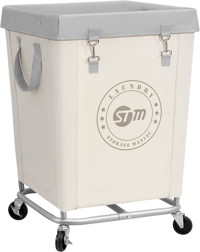 STORAGE MANIAC Commercial Laundry Hamper with Heavy Duty Steel Frame, 160 L Industrial Laundry Basket Cart with Wheels for Hotel, Home, Laundry Room, 18''L x 18''W x 31''H, Medium Beige by STORAGEMANIAC
