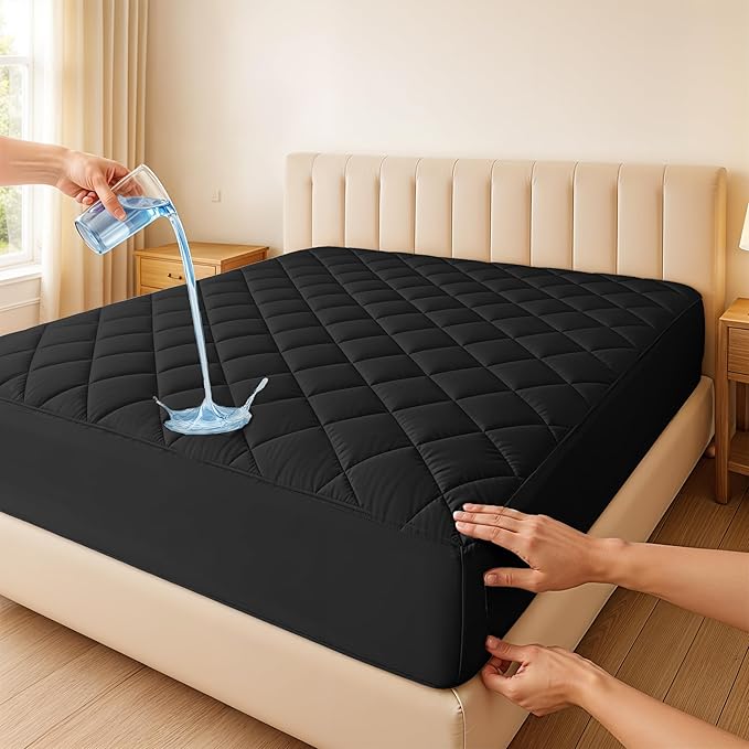 LUX Décor Twin Mattress Pad - 2 Pack - Quilted Elastic Fitted Mattress Cover Protector Upto 16 Inches Deep Pocket - Soft Breathable Noiseless Mattress Topper (Black “39 X 75”)