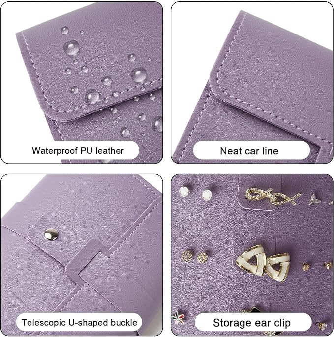 LAKE OF FIRE Earring Holder Organizer with Foldable Book Design Jewelry Book Organizer, Portable Pu Leather Travel Earring Case(Purple) - Image 3