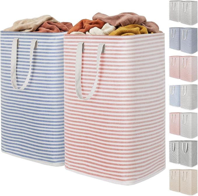 Lifewit 2 Pack Laundry Basket 80L Each, Collapsible Clothes Hamper with Reinforced Handles, Freestanding Waterproof Design for Bedroom and Laundry Room, Pink&Blue 160L Total by Lifewit