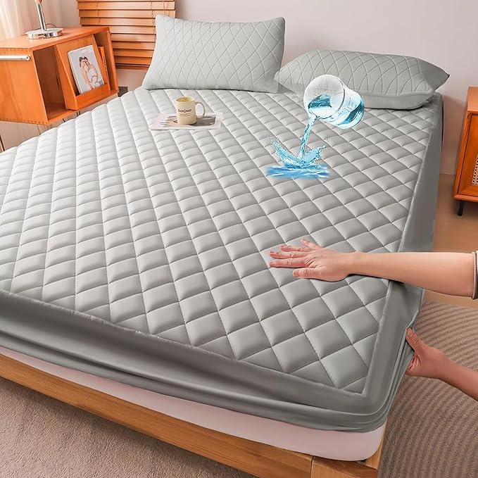 WESLEEPER Mattress Protector Waterproof Mattress Protector Mattress Bed Cover Super Soft Breathable Machine Washable Cover for Home, Bedroom, Hotel (Gray, King)