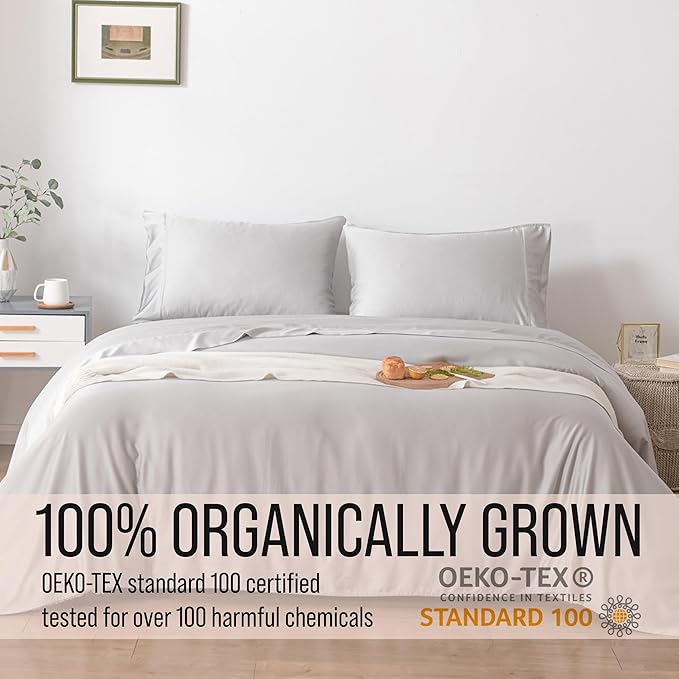 Bella Coterie Luxury Bamboo Viscose Queen Size Sheet Set | 100% Organically Grown | Ultra Soft | Cooling for Hot Sleepers | 18" Deep Pocket [Grey Mist]