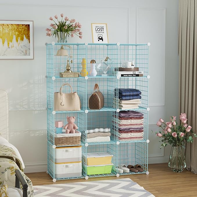 C&AHOME Wire Cube Storage, 12 - Cube Organizer Metal C Grids, Modular Shelves Units, Closet Organizer, Ideal for Home, Office, Living Room, 36.6”L x 12.4”W 48.4”H, Blue UWCS3012B - Image 2