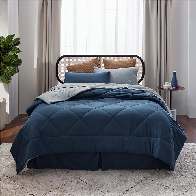 Bedsure Twin XL Comforter Set - 5 Pieces Reversible Navy Bedding, Twin XL Size Bed Set for All Seasons, Bed in a Bag with Down Alternative Comforter, Sheets, Pillowcase & Sham
