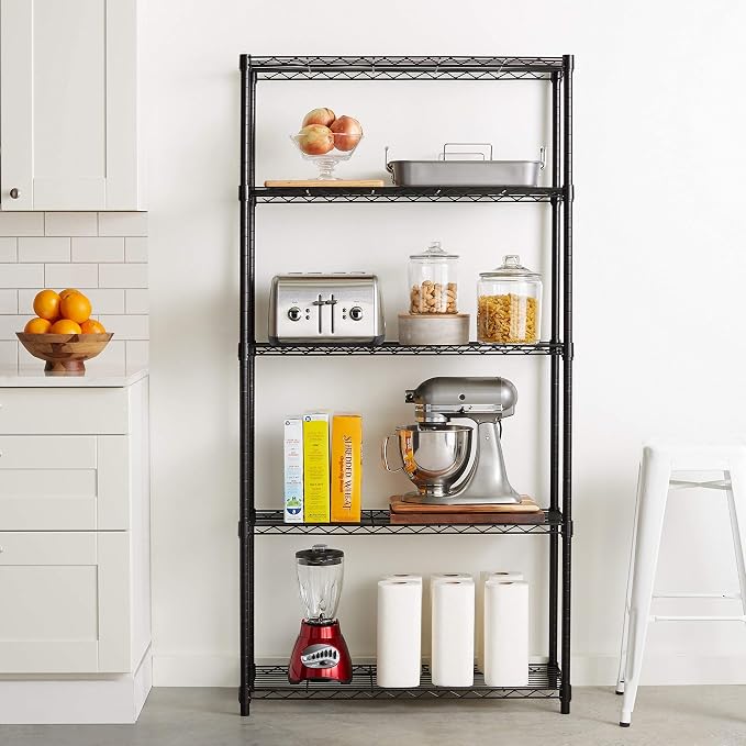 Amazon Basics 5-Shelf Adjustable Heavy Duty Steel Wire Storage Shelves for Garage, Kitchen, Easy Assembly, 36" x 14" x 72", Black | Heavy Duty, Adjustable, for Kitchen, Garage, Shelving Organizer - Image 2
