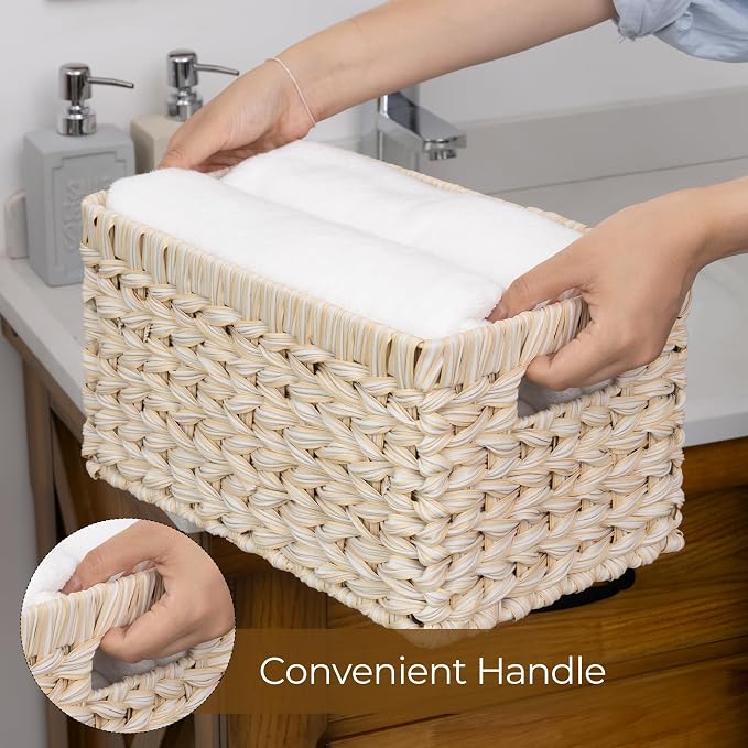 GRANNY SAYS Storage Baskets for Organizing, Wicker Storage Basket for Shelf, Wicker Basket for Organization, Waterproof Basket for Living Room, Decorative Basket for Pantry and Entryway, 2-Pack - Image 7