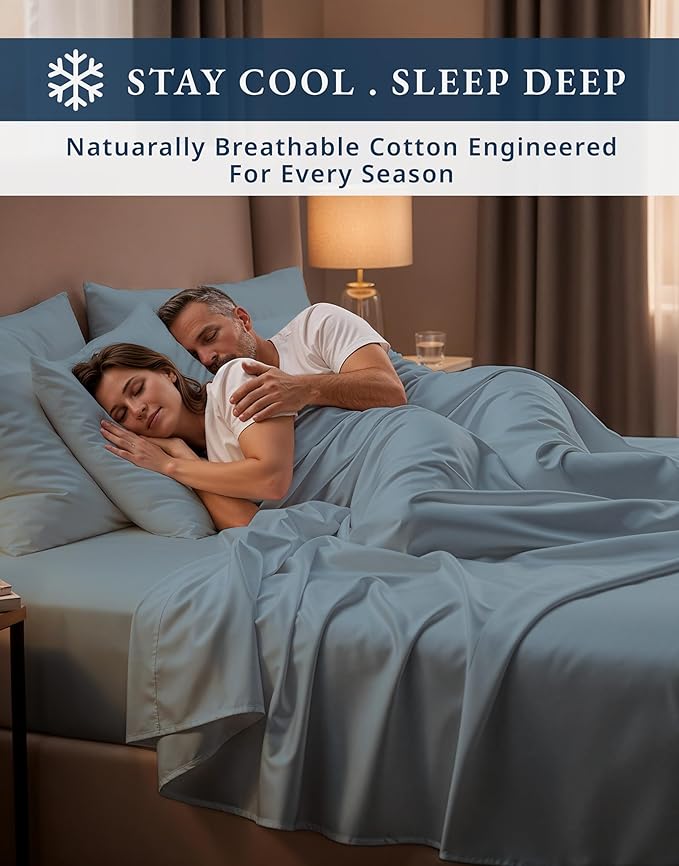 LANE LINEN 100% Egyptian Twin XL Sheets Set, Soft & Comfy Thick Fully Elasticized Mercerized Cotton Twin Extra Long Sheet Set, No Pill Fade Resistant Elegant Twin XL Bed Sheets - French Blue