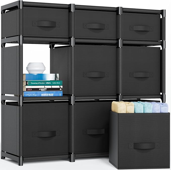 Mavivegue 9 Cube Storage Organizer, Closet Organizers and Storage, Cube Storage Shelf, Easy to Assemble with Storage Drawers, DIY Closet Cube Organizer for Living Room, Bedroom, Dorm Room-Black by Mavivegue