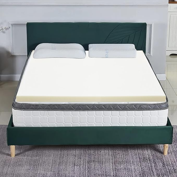 Zayton, 3-Inch High Density Medium Firm Foam Mattress Topper, CertiPUR-US Certified for Superior Comfort and Support, Queen, Green