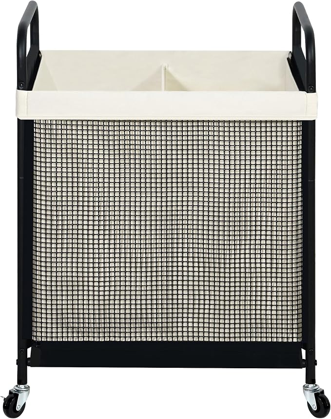 STO STO Laundry Hamper 2 Section, 100L Rolling Laundry Sorter Cart with Removable and Washable Liner Bag, Clothes Hamper with Wheels and Metal Handle for Laundry Room and Bedroom by STOSTO