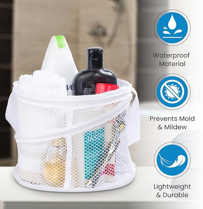 Handy Laundry Portable Shower Caddy – Collapsible Mesh Organizer with Handle, Quick Dry Drainage, Large Compartments for Dorm, Gym, Travel, College Essentials, White - Image 4
