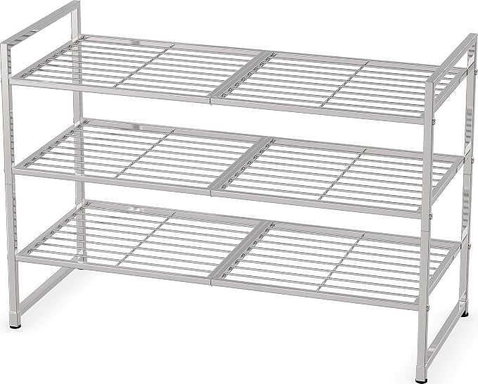 Simple Houseware 3-Tier Stackable Shoes Rack Storage Shelf, Silver - Image 2