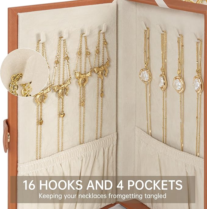 AKOZLIN 6-Tier Jewelry Box Organizer Functional 5 Drawers Leather Jewelry Storage Case for Women Girls Ring Necklace Earring Bracelet Holder Organizer with Mirror Dark Orange - Image 6