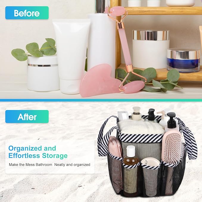 Attmu Mesh Shower Caddy Portable for College Dorm Room Camping Essentials, Shower Caddy Dorm with 9-Pockets, Large Capacity Hanging Basket Bathroom Bag for Toiletry, Swimming, Gym, Camp, Beach - Image 5