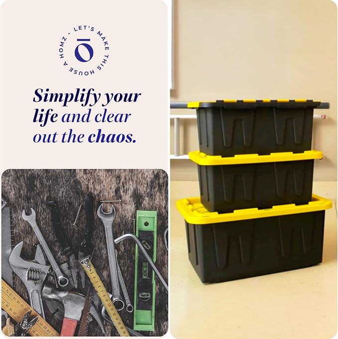 HOMZ 2-Pack Durabilt, Heavy Duty Plastic Storage Bins with Lids, 27 Gallon, Black/Yellow - Stackable Container Boxes for Home, Attic, and Garage Organization - Image 6