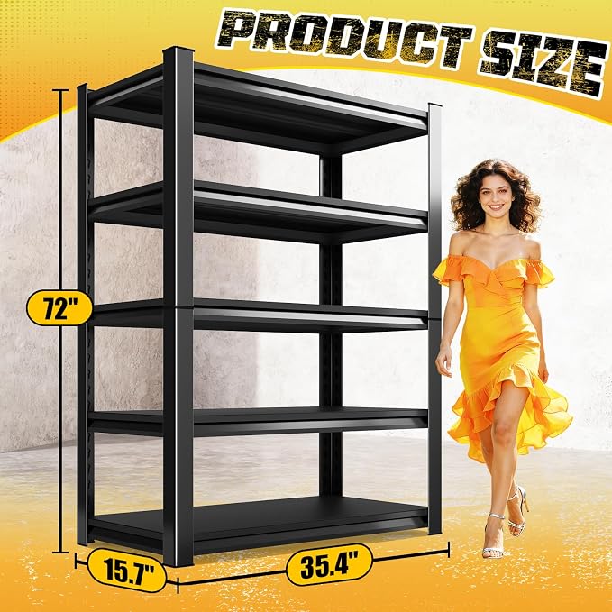Garage Storage Shelves 5-Tier,Garage Storage System Shelves Adjustable,Storage Shelving for Basement,Pantry,Kitchen,Warehouse (2, 72" H x 35.55" W x 16" D) - Image 3